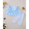 thumbnail image 6 of 12 Months Baby Girls Clothes 18 Months Girls 2PCS Floral Outfits Set Toddler Girls Long Sleeve Flower Top Stripe Pants Clothing Set Blue, 6 of 6