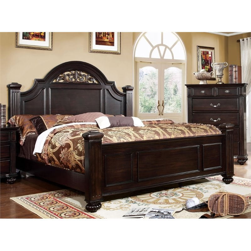 Furniture of America Damos Solid Wood California King Panel Bed in Dark