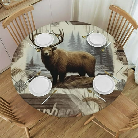 

BCIIG Bear Deer Blanket Round Table Cover Stain Resistant Washable Indoor Outdoor Kitchen Dining Wedding Parties Table Cloth 100% Polyester Fiber 38 -42