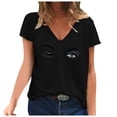 thumbnail image 2 of Hauts d'Été Grande Taille pour Femmes Chic T-Shirt Décontracté pour Femmes Mode d'Été à Col en V T-Shirt Imprimé à Manches Courtes T-Shirt à Col en V Femmes en Liquidation, 2 of 3