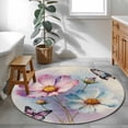 thumbnail image 4 of Round Area Rug 4ft,Vintage White Pink Flowers Washable Carpet Non-Slip Runner Accent Rugs Indoor Floor Mat for Bedroom Living Room Decor,Country Butterflies Floral Art, 4 of 9
