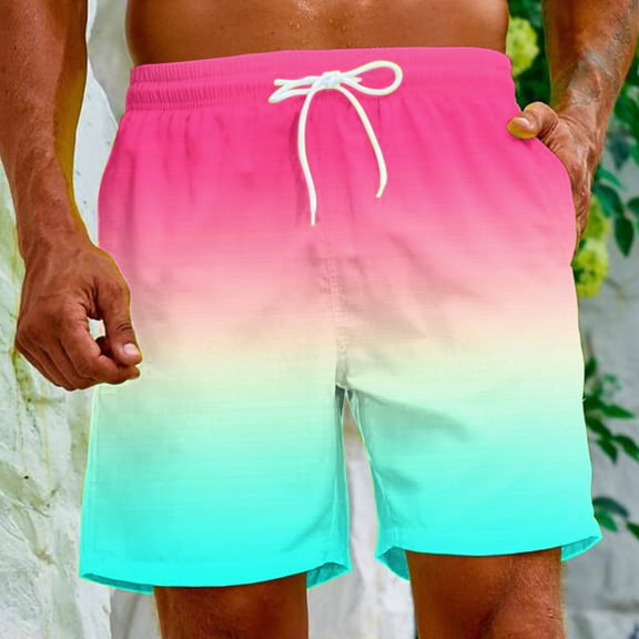 Ceisia Men's Quick Dry Swim Trunks with Pink to Teal Gradient Print Elastic Waist Multicolor XL Gifts for Father