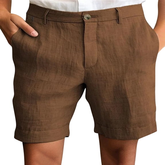 Nestiefly Mens Linen Shorts Elastic Waist Shorts Casual Summer Lightweight Cotton Linen Pants with Pockets Coffee L