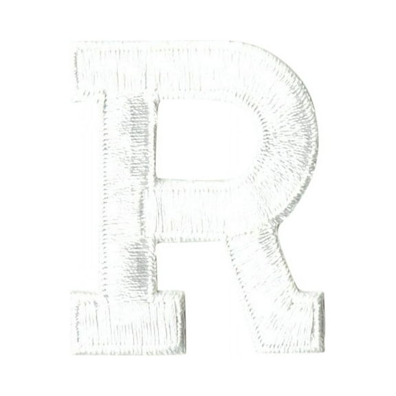 Alphabet Letter - R - Color White - 2" Block Style - Iron On Embroidered Applique Patch