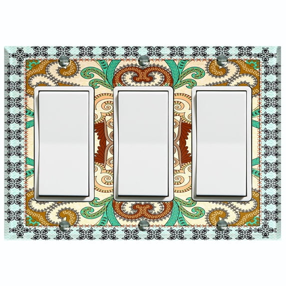 Metal Light Switch Plate Cover Elegant Green Mandala Flower Tile Pattern TIL070