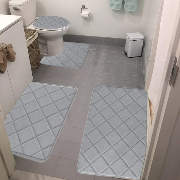 Fiudx Juego de Alfombras de Baño de Espuma, Suave Terciopelo Polar con Reverso Antideslizante, Muy Absorbentes, Lavables a Máquina, Juego de 4 Alfombras de Baño, Diseño Moderno, Multiusos, 40 X 60 Cm