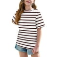 thumbnail image 2 of vdgthytj Girls Oversized T Shirts Kids Summer Trendy Striped Short Sleeve Tops Casual Crewneck Tees 5-15 Years, 2 of 8