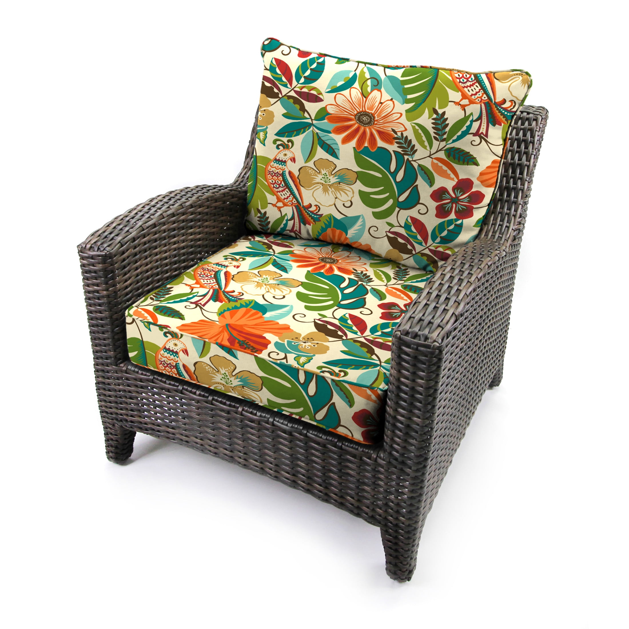 Jordan Manufacturing 46.5" x 24" Lensing Jungle Multicolor Floral Rectangular Outdoor Deep Seat Chair Cushion Set with Welt