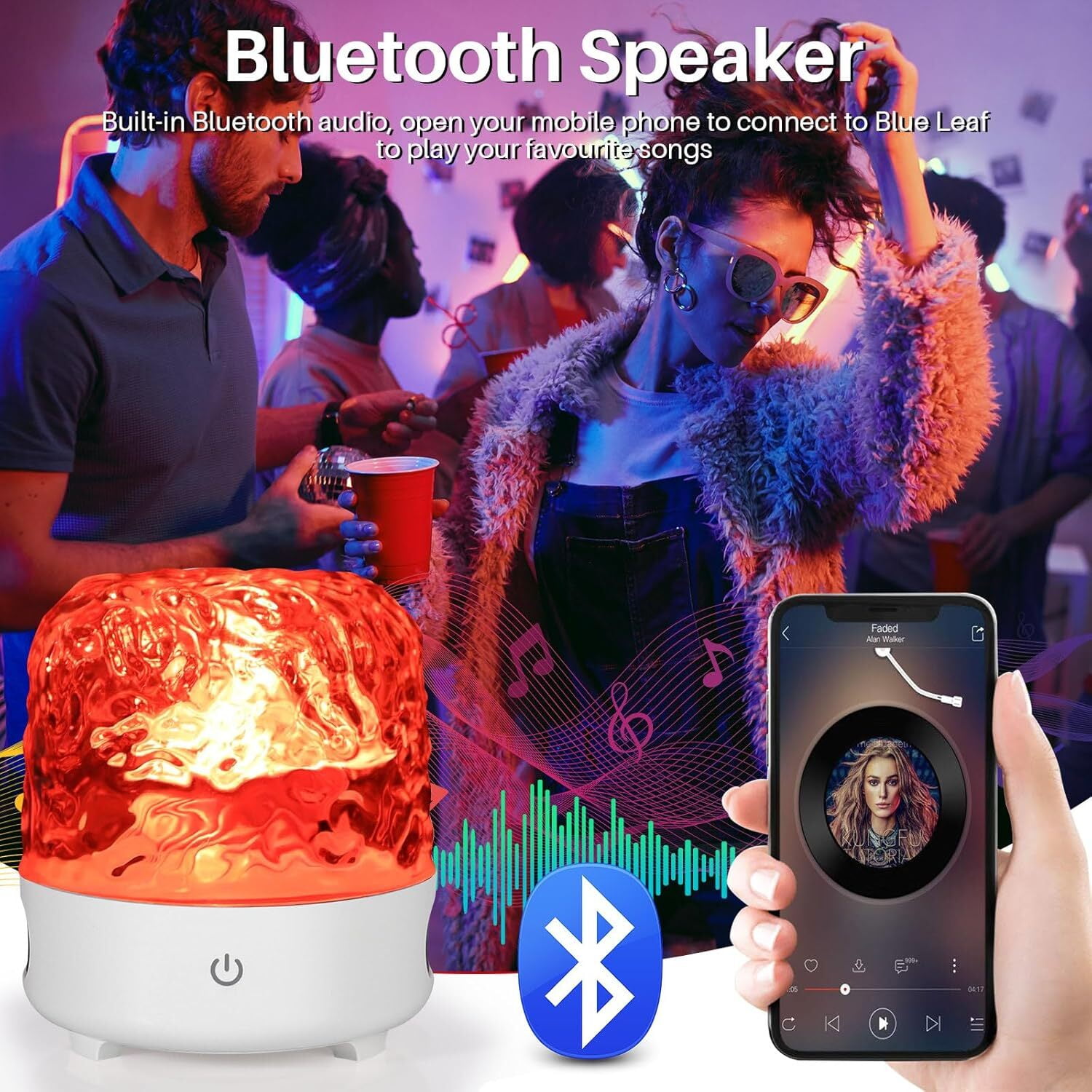 Eurhowing Aurora Ocean Wave Projector, 16 Colors Rechargeable 5.3 Bluetooth Speaker, Ultra-Quiet Night Light for Kids Room with Remote Control