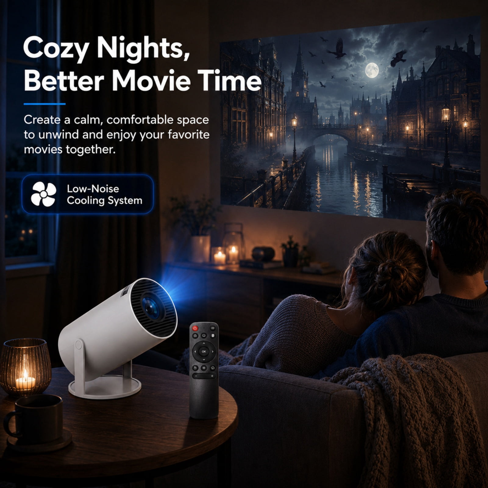 Panefright Halloween Window Projector, Bluetooth and Wifi Capabilities, Flexible 180° Projection and Automatic Image Calibration, HD Input Support with Built-In Audio, Suitable for Halloween