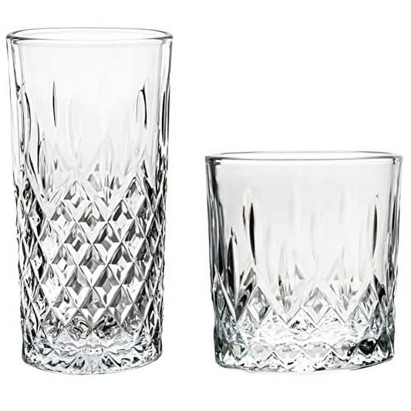 Vikko Rock and Tumbler Set, 8 Piece Set of Elegant Glasses, 4 Tall 12.25 Ounce Glasses and 4 Short 11.25 ounce Whiskey Glasses