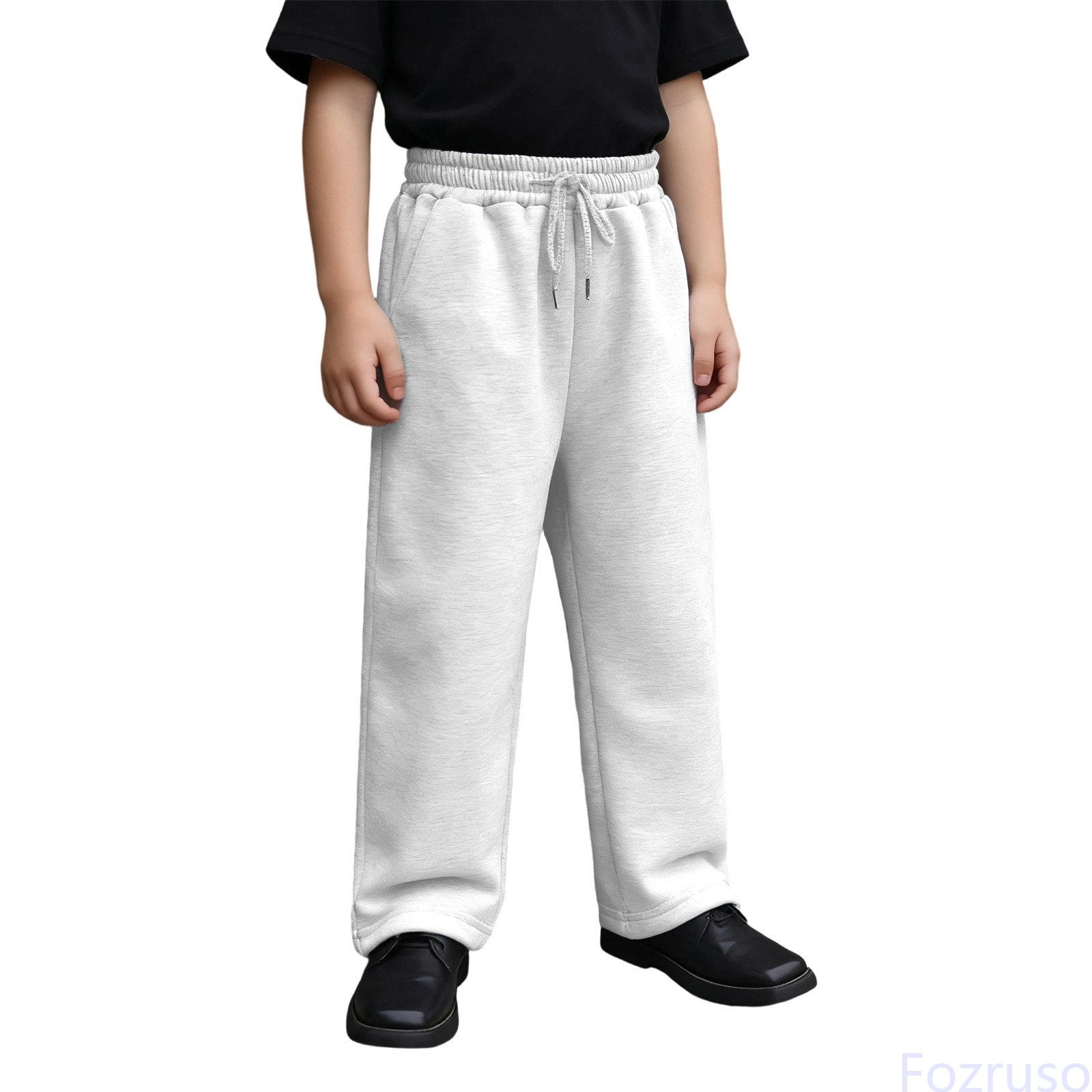 Fozruso Boys Straight Leg Sweatpants With Slant Pockets Comfortable Casual Pants For Kids Soft Breathable Kids Sweatpants Sizes 6-7 Years(White)