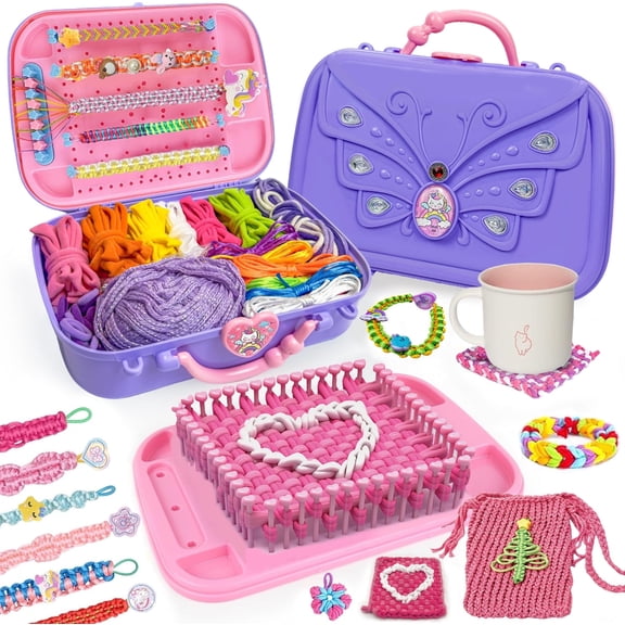 LINXUXIE 6-in-1 Weaving Loom, Friendship Bracelet Kit, DIY Arts and Crafts Sets for Bracelet & Potholder & Bag, Birthday Gifts for 6-12 Years Old