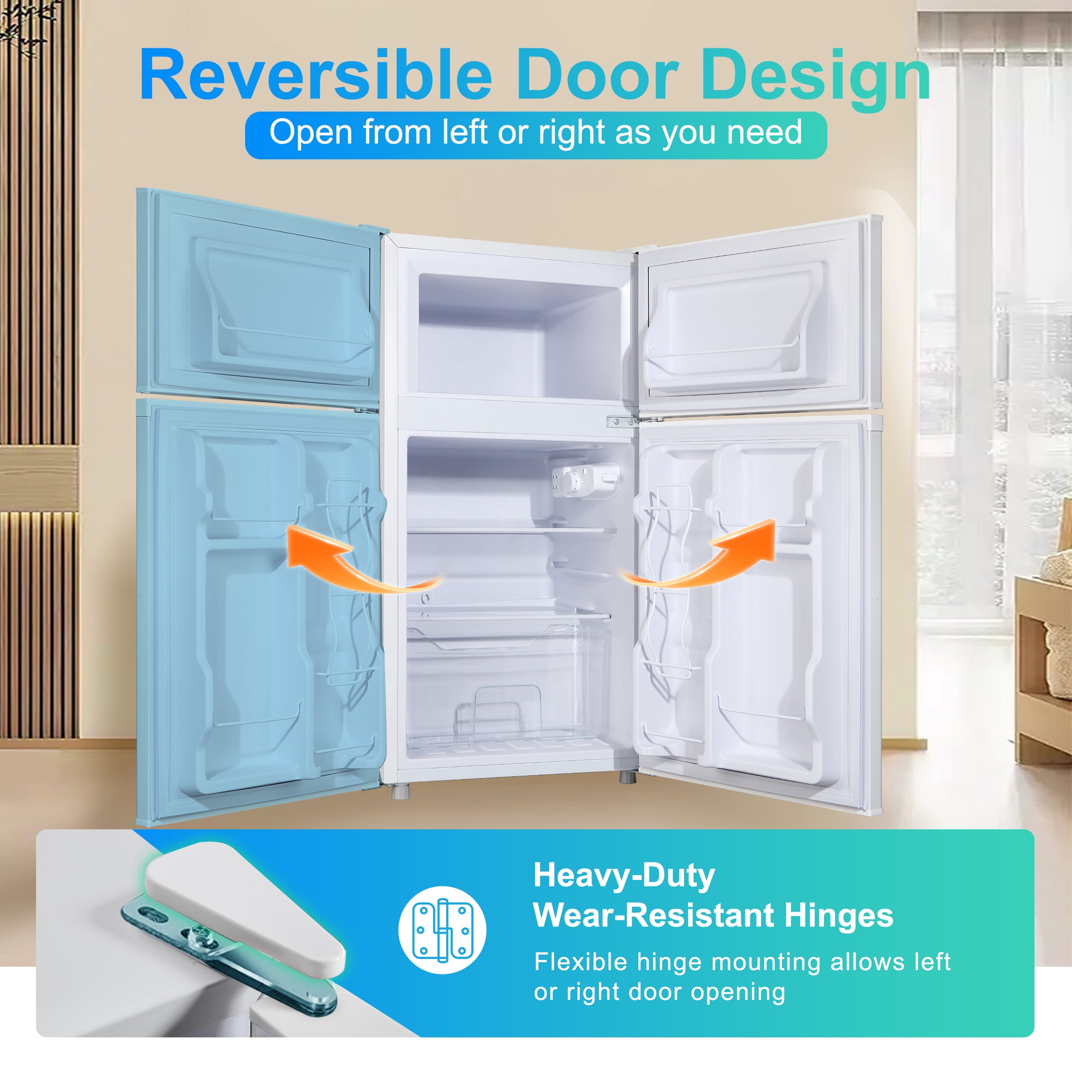 3.5 Cu ft Two Door Mini Fridge with Freezer,Apartment Size Refrigerator, White,New