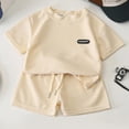 thumbnail image 4 of TOWED22 Baby Boy Summer Clothes Short Sleeve Graphic T-Shirt Elastic Shorts Casual Outfit Set Beige,5-6 Y, 4 of 4