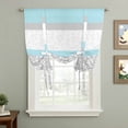thumbnail image 2 of Abstract Sky Tie Up Curtain 63 Inches Long, Blue Grey Stripes Floral Plant Modern Vintage Balloon Style Kitchen Window Curtain Over Sink, Small Window Rod Pocket Curtain 52"x63", 2 of 9