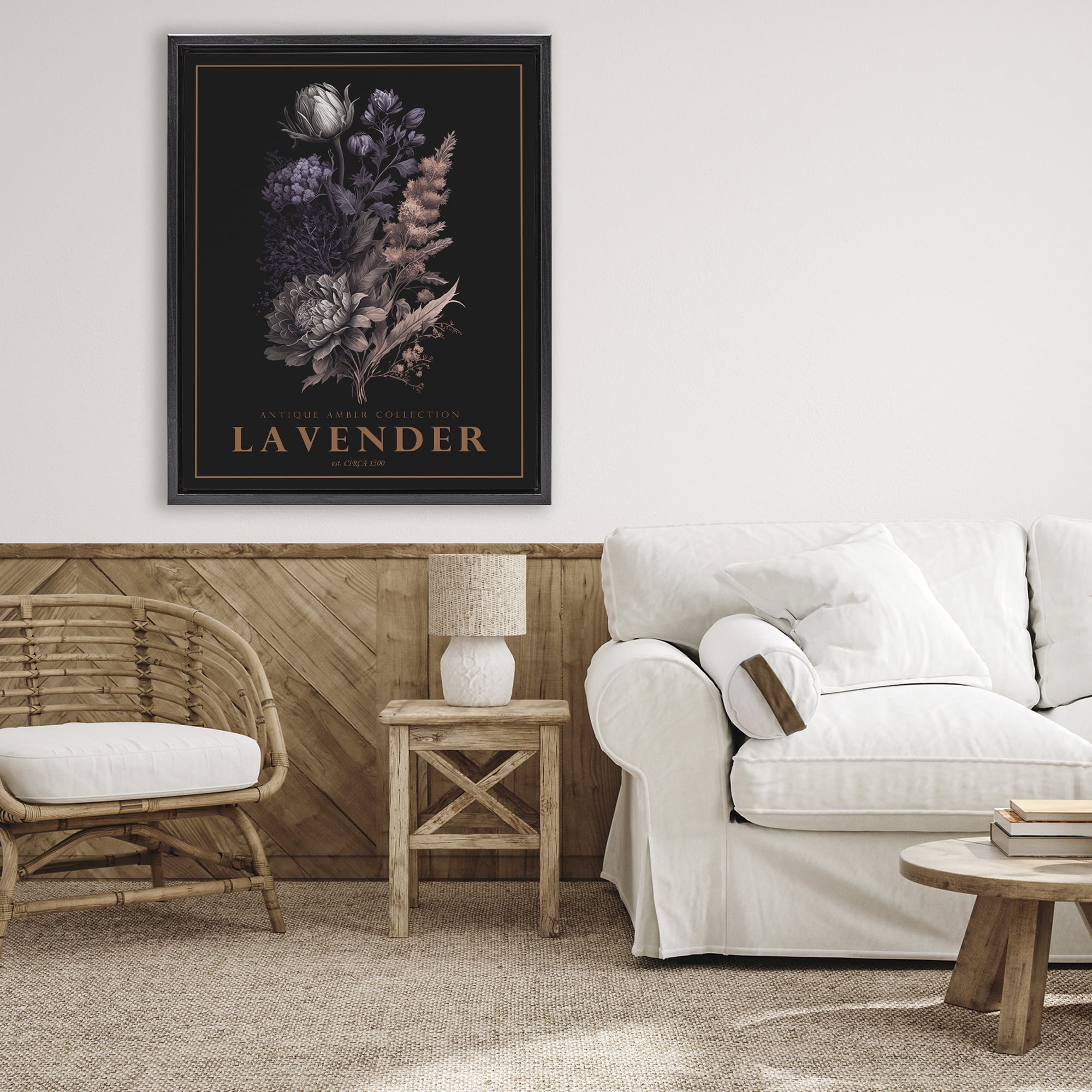 Stupell Industries Antique Lavender Bushel Black Framed Floater Canvas Wall Art, design by Christopher Giampietro