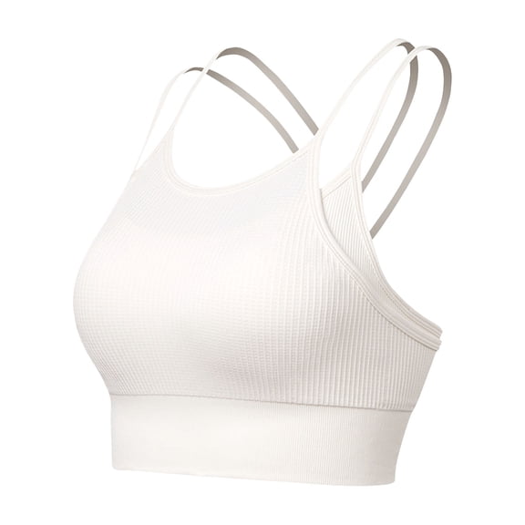 Xfvqtps Womens Longline Sports Bra Strappy Padded Workout Top Double Layered Crop Tank Tops White