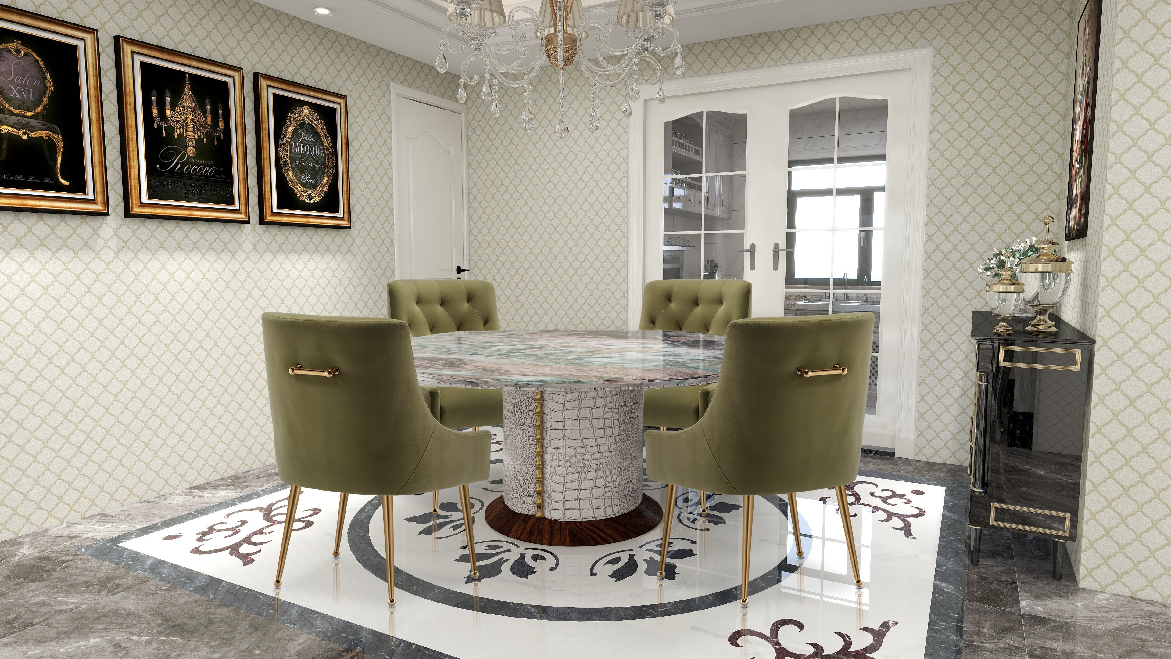 SEYNAR Elegant Tufted Upholstered Dining Chairs Set of 6, Velvet Accent Chair for Dining Room(Green)