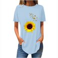 thumbnail image 1 of Tops de Verano de las Mujeres Suelto Ajuste Girasol Impresión Cuello Redondo Suelto 3/4 Manga Superior, Tops de Moda de las Mujeres, 1 of 3