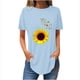 thumbnail image 1 of Tops de Verano de las Mujeres Suelto Ajuste Girasol Impresión Cuello Redondo Suelto 3/4 Manga Superior, Tops de Moda de las Mujeres, 1 of 3