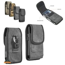 For Samsung Galaxy S24 Plus Universal Vertical Fabric Case Holster with 2 Card Slots, Pen Holder, Belt Clip Loop & Hook Carrying Phone Pouch - Black