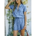 thumbnail image 2 of Women Denim Dress Summer Short Sleeve Button Down Tie Waist Casual Jean Shirt Short Dresses, 2 of 6