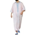 thumbnail image 2 of Lilgiuy Men's Muslim Thobe Short Sleeves Robe Vintage Ethnic Style Print V Neck Long Night Gown Shirt Loungewear(Pink,L), 2 of 5