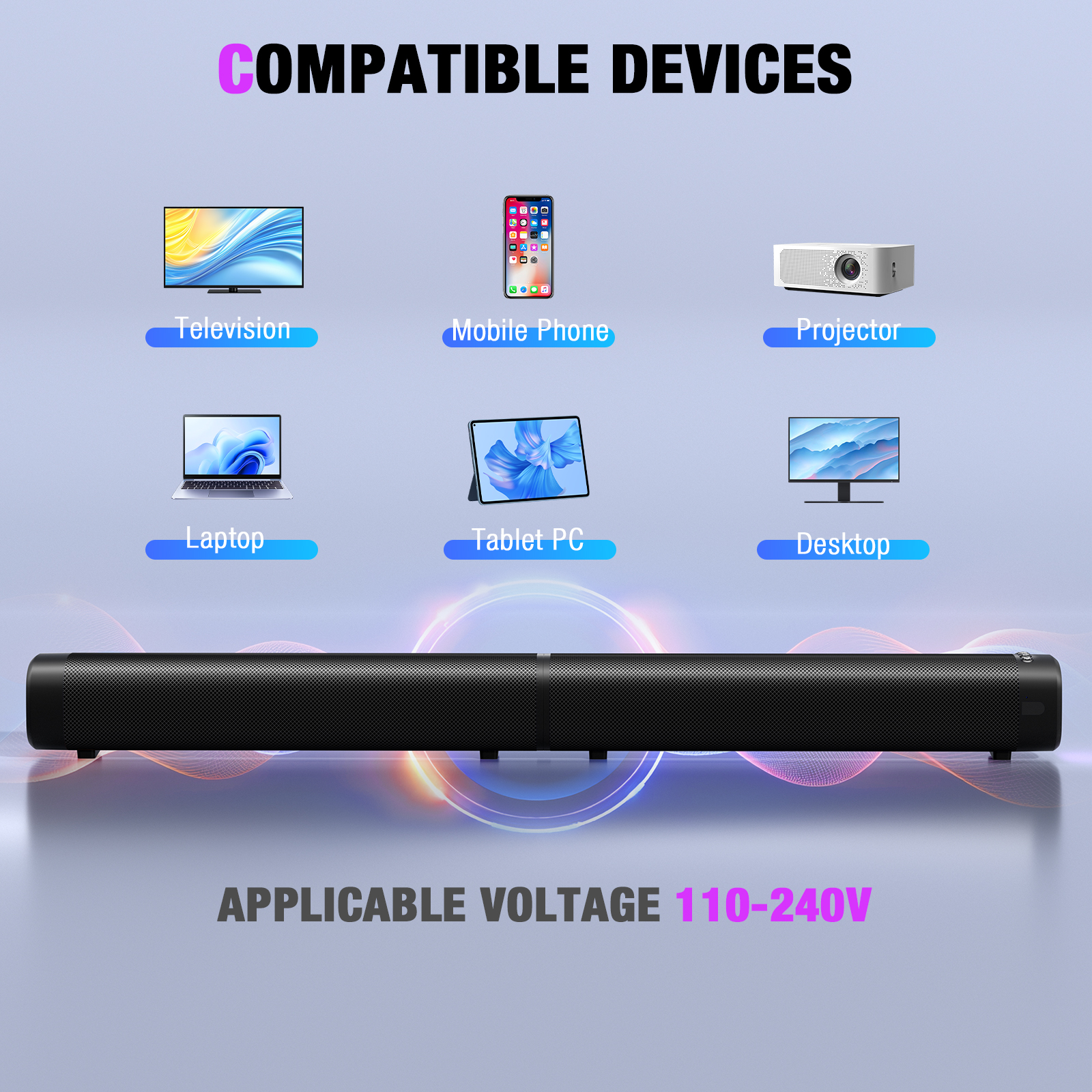 POTILAE 100W Soundbar with RGB Lighting and Detachable Speakers photo 3