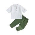 thumbnail image 2 of Toddler Baby Boy Clothes 6M 12M 18M 24M 3Y 4Y Cotton Linen Henley Shirts Button Down Long Sleeve Shirts Casual Pants Set, 2 of 9