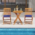 thumbnail image 4 of Costway 3 PCS Acacia Wood Patio Bistro Set Folding Table & Chairs Set with Cushions Navy, 4 of 10