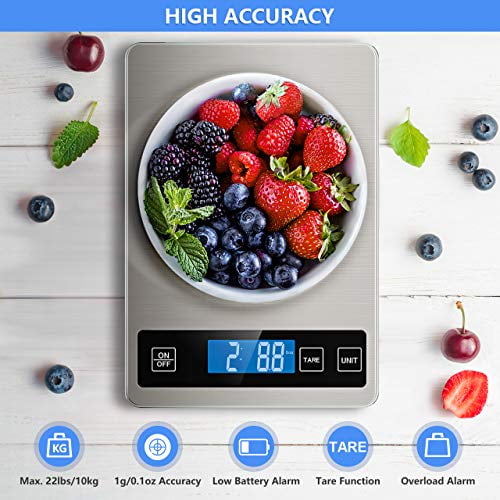  Nicewell Food Scale, 22lb Digital Kitchen Stainless Steel Scale  Weight Grams and oz for Cooking Baking, 1g/0.1oz Precise  Graduation,Tempered Glass: Home & Kitchen