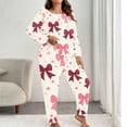 thumbnail image 2 of Enjoytime Pajamas for Women Set Cute Bow Printed Crew Neck Long Sleeve Tops with Elastic Waist Pants 2 Piece Loungewear Comfy Plus Size Loungewear, 2 of 5