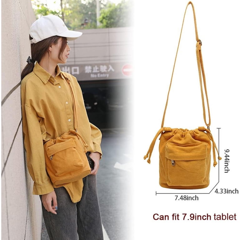 Small Canvas Crossbody Bag Women Boho Drawstring Purse Casual Everyday Women Small Canvas Purse Crossbody Bag Ladies Cute Little  main image 4