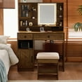thumbnail image 2 of MODERNLUXE Makeup Vanity Desk with Mirror and Lights, Dressing Table Set with Charging Station,Stool,2 Drawers and Open Storage Shelves for Bedroom, Brown, 2 of 11