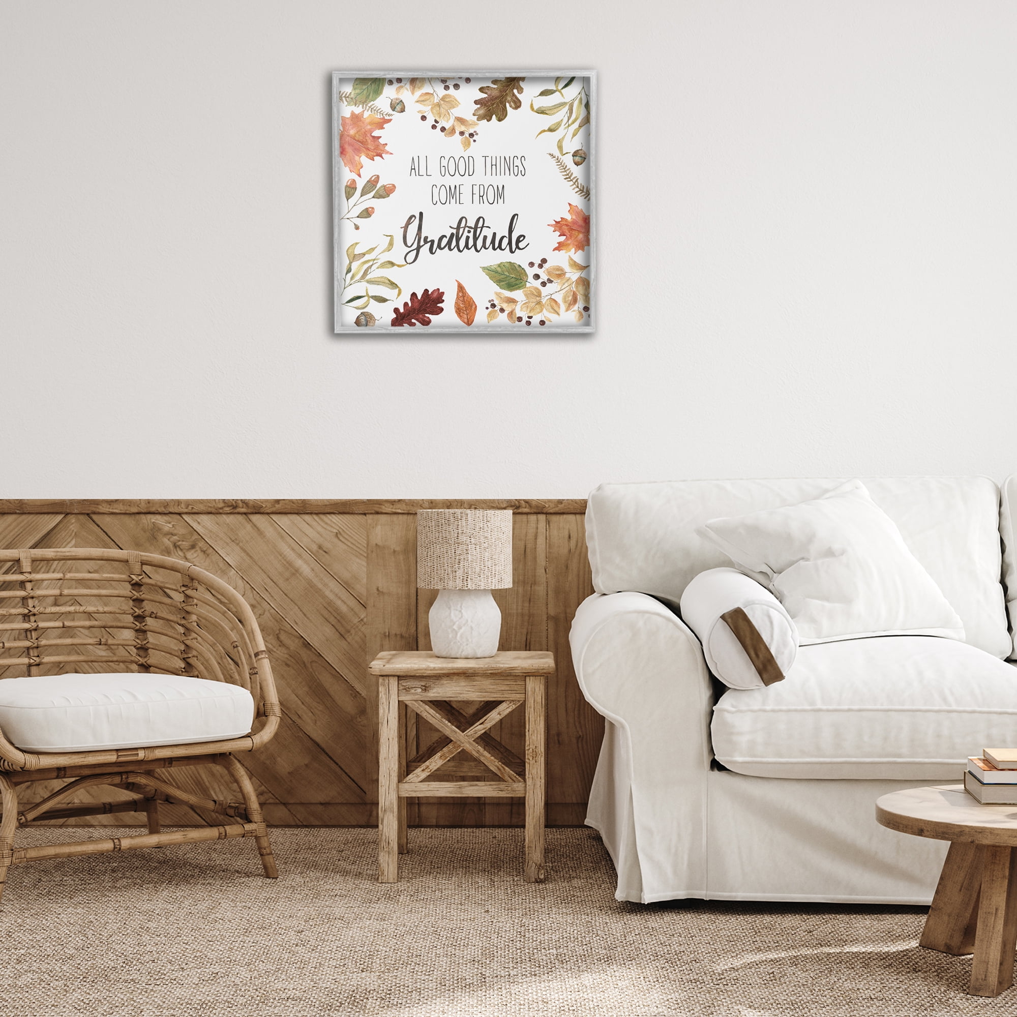 Stupell Industries All Good Things Graditude Botanical & Floral Painting Gray Framed Art Prints Wall Art, 24 x 24