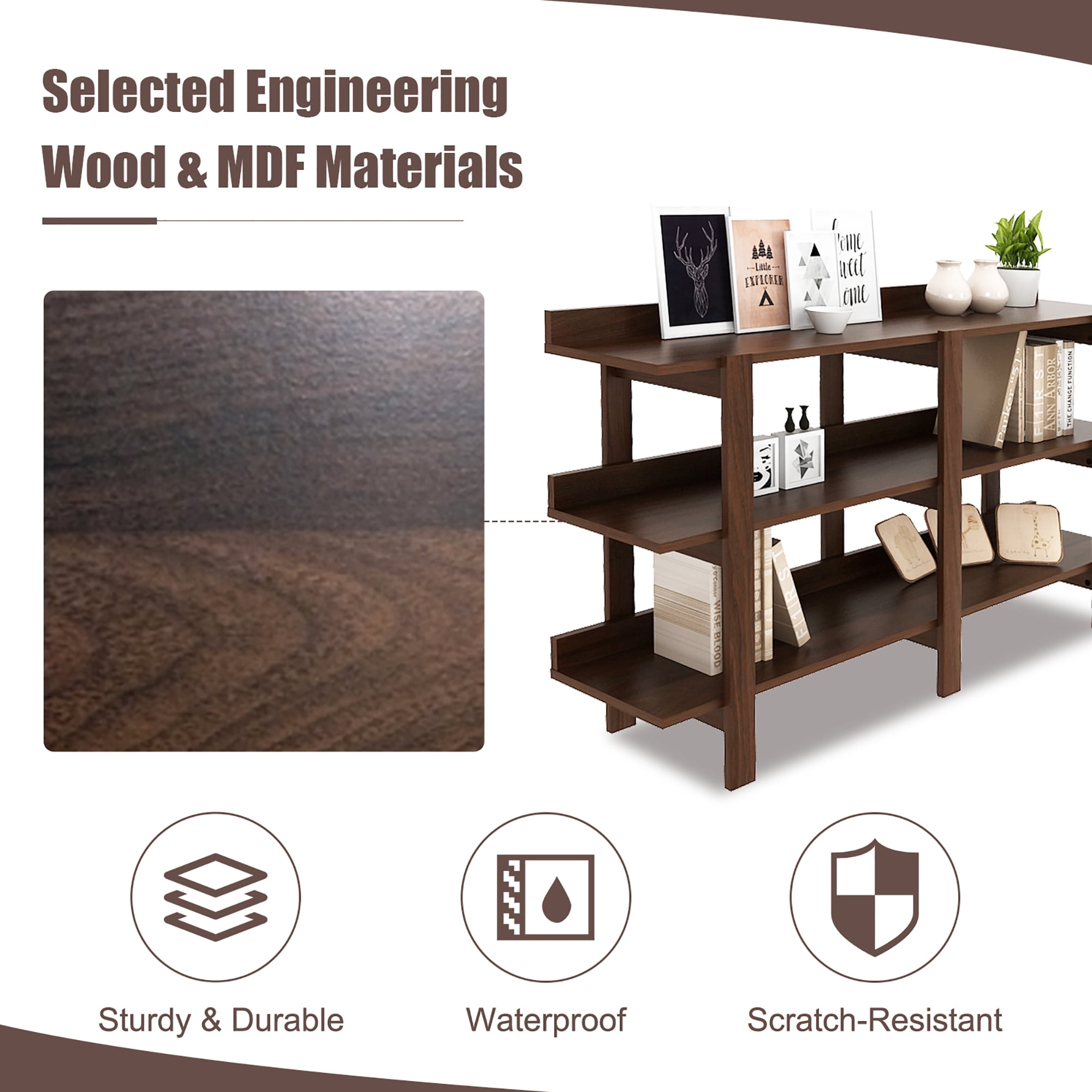 Costway 59'' 3 Tier Console Table with Storage Wooden Sofa Entryway Table Brown Walnut