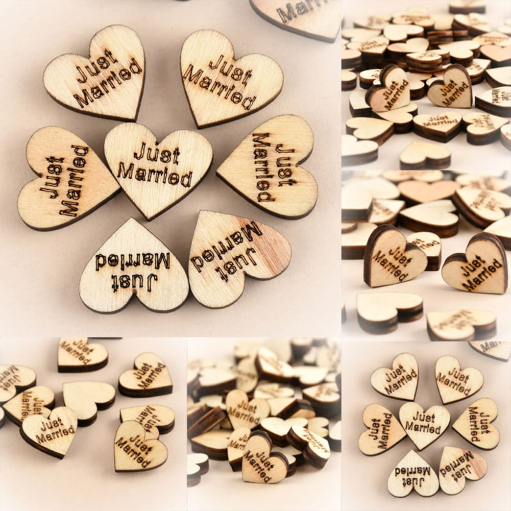 100PCS Charm Rustic Wooden Wood Love Heart Wedding Table Scatter Decor Crafts