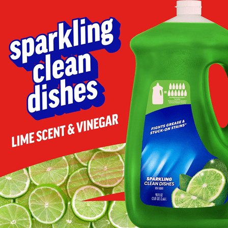 Liquid Dish Soap Vinegar and Lime Scent, Sparkling Clean Dishes, 90 fl oz Bottle