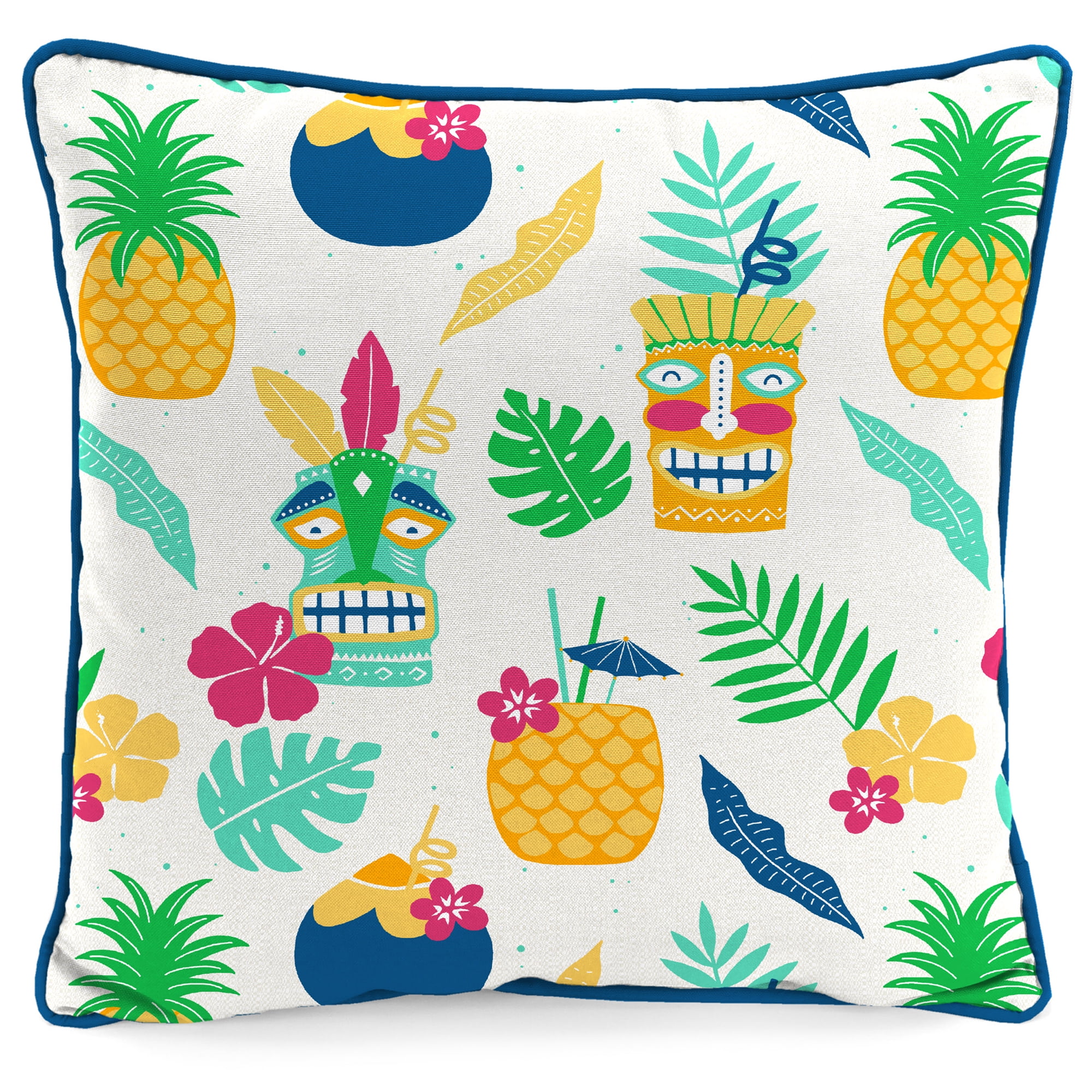 Jordan Manufacturing 16" x 16" Happy Hour Cream and Multicolor Novelty Reversible Square Outdoor Throw Pillow