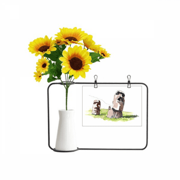 Moai Statues In Easter Island Artificial Sunflower Vases Bottle Blessing Card