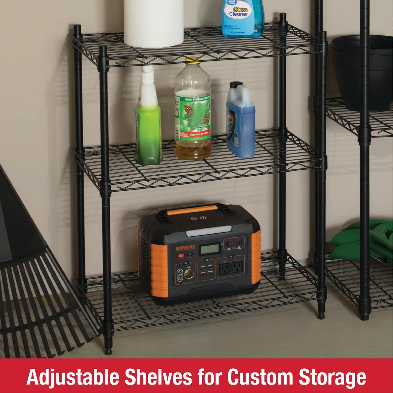 Rubbermaid 3-Tier Heavy Duty Black Wire Shelving Unit, 450lb Capacity