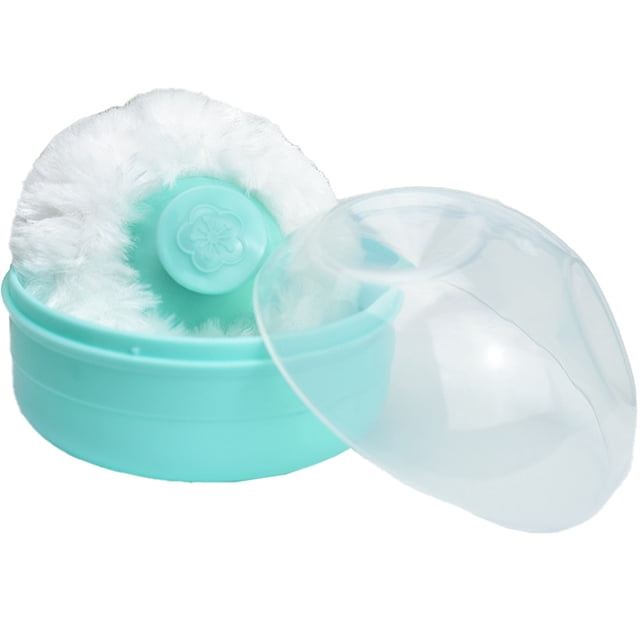 Caja para borlas de talco para bebés sin BPA, contenedor para polvos de talco para maquillaje facial y cuidado del bebé con soporte para mano.