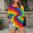 thumbnail image 2 of Women's Long Sleeve Shirt Colourful Rainbow Print T-Shirt Round Neck Tops 70s Hippie Carnival Fancy Dress Outfit Tunic Blouse Casual Streetwear, 2 of 4