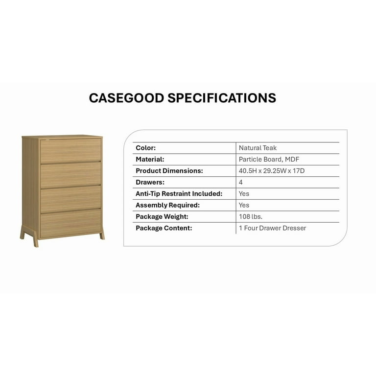 modern 4 drawer dresser instructions Mainstays Modern 4 Drawer Dresser, Natural Teak