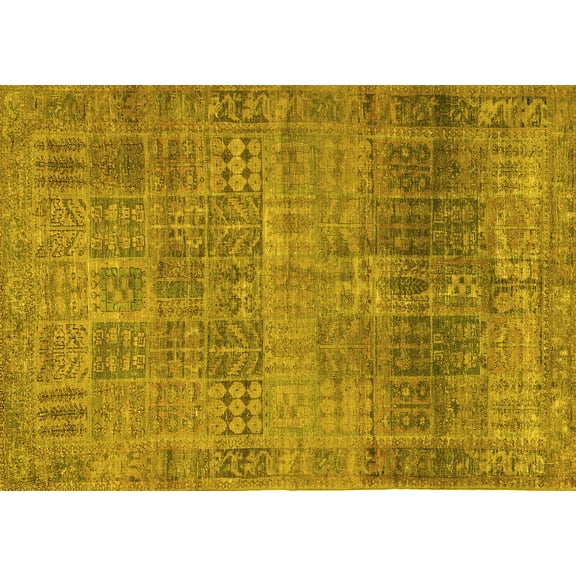 Ahgly Company Machine Washable Indoor Rectangle Persian Yellow Traditional Area Rugs, 5' x 7'