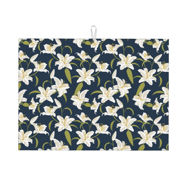 Wukai Lilies Flowers for Microfiber Placemat, 18x24 Inch Kitchen Drying Mat for Countertops, Sinks, Drains