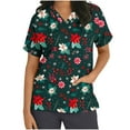 thumbnail image 2 of Joau Christmas Scrubs for Women, Santa Snowman Reindeer Print Scrubs Tops Workwear Short Sleeve V Neck Nurse Shirt Working Uniforms Medical Scrubs with Pockets, 2 of 5