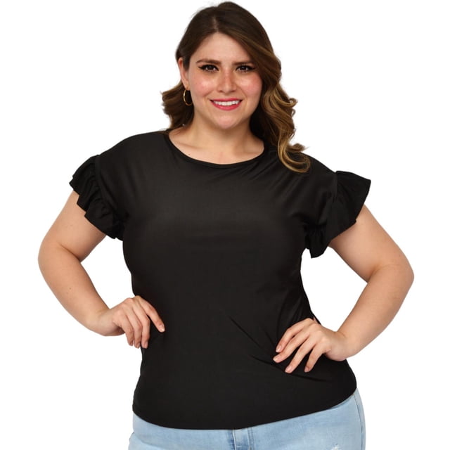 Blusa satinada Roman Fashion 1777 negro Talla extra 38