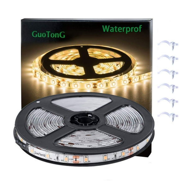 GUOTONG Tiras de Luces LED Blancas, Cinta LED 300 SMD 2835 cortable a Prueba de Agua, Cinta Flexible de 6000 K 12 V 16,4 pies/5 m, iluminación para gabinetes de Cocina, Exterior/Interior
